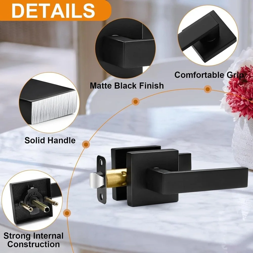 9 Pack Passage Door Handles Matte Black Door Knobs, Interior Door Knobs Squar...